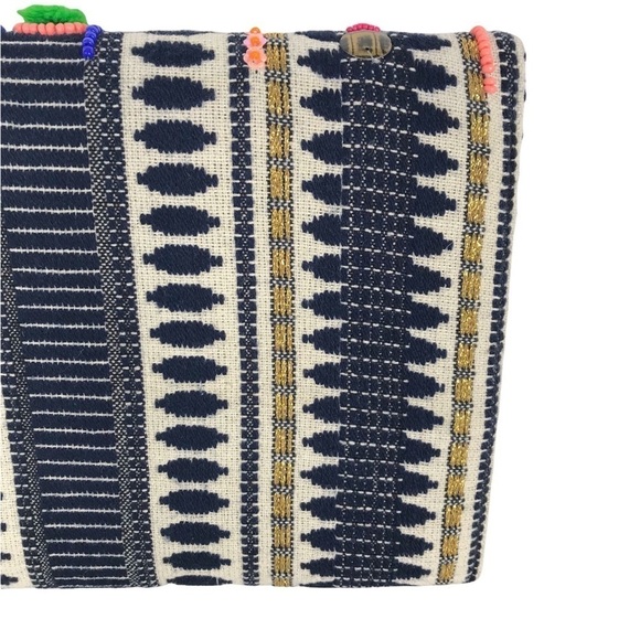 CHARADE Bohemian Pom Pom Clutch w/ Chain Crossbody Multicolor Handbag Purse - Picture 6 of 11